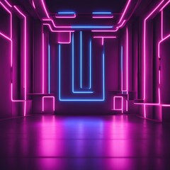 Fototapeta premium Realistic abstract neon light background design geometric shapes images wallpaper