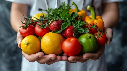 Person Holding a Bunch of Fruit and Vegetables. Generative AI