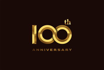 Golden 100 year anniversary celebration logo, Number 100 forming infinity icon, can be used for birthday and business logo templates, vector illustration