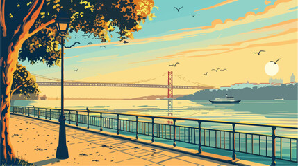 25th April Bridge on Tejo river in Lisbon Portugal. style - obrazy, fototapety, plakaty