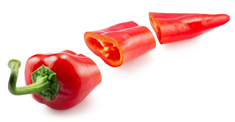red hot chili pepper slices isolated on the white background. Clipping path