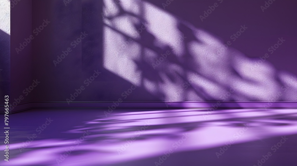 Poster 3d render of a purple empty room with shadows on the wall. scene for product presentation in the sty