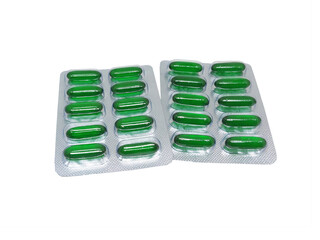 Vitamin E softgel Green capsules in blister pack