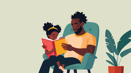Afro american father and daughter are sitting