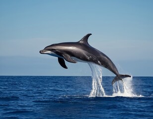 A dolphin is jumping out of the water