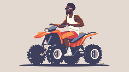 Afro american man on the ATV motorcycle isolated. Vector