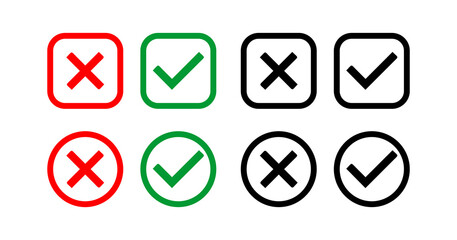 Set of Yes and No or Right and Wrong or Cross Mark and check mark symbol with outline button