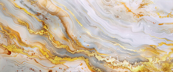 Liquid gold and silver flow freely creating unique patterns in this abstract painting.