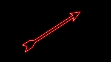 Neon pink hunting arrow icon on black background. Right arrow bow icon depicting arrows. Aim the...
