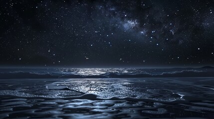 The beach at night with the night sky and stars and the Milky Way.