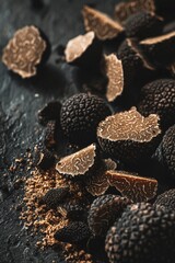 Black truffles on textured background gourmet delicacy