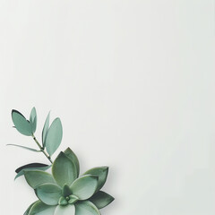 Fototapeta na wymiar Beige background with eucalyptus sprigs in the corner 
