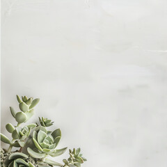 Beige background with succulents in the corner
