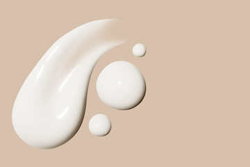 composition of smears of cosmetic white cream on a beige background