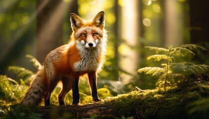 Naklejka na ściany i meble Red Fox Standing in Forest