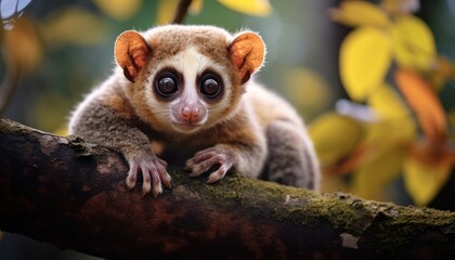 Small Loris Perched on Tree Branch