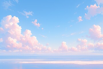 A pink and blue sky with clouds, with a dreamy pastel color palette and simple background. 
