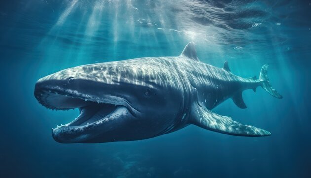 Large Gray Sperm Whal Swimming Underwater