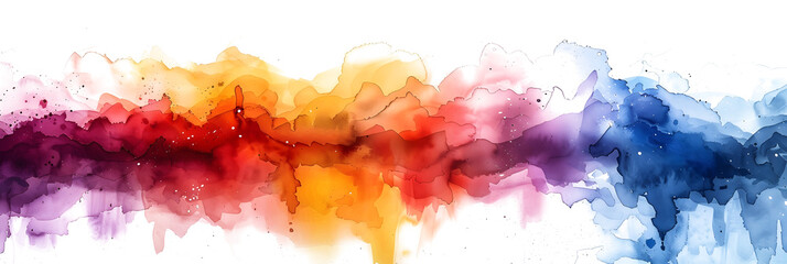 Pastel rainbow watercolor paint stain on transparent background.