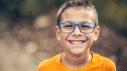 Little boy wearing blue glasses

