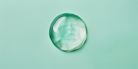 Large, round drop of liquid on a green background
