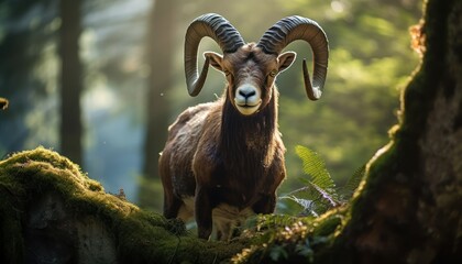 Mouflon Ram Standing in Forest