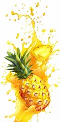 Vibrant Pineapple with Juice Splash Vector Illustration - obrazy, fototapety, plakaty