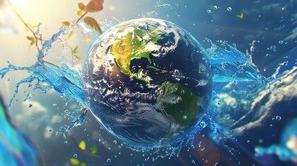 Environment Concept - Hands Holding Globe Glass In Blue Ocean With Defocused Lights  ,Generative ai, 