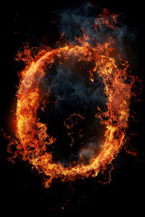 Fire letter O made of burning letters on black background
