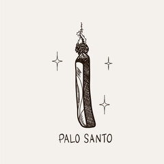 Palo Santo. Hand drawn sticks. Aromatherapy for meditation and calm relaxation, aromatic wood, sketch style drawing. Latin America burning incense with smoke. Yoga and esoteric. Vector illustration