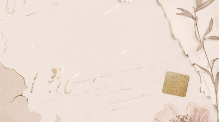 Pieces of old, beige paper and a flower
