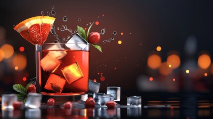 Red Drink in Glass With Ice Cubes