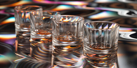 Whiskey im Glas spritzt mit Lichter Bokeh im Hintergrund als Poster, ai generativ - obrazy, fototapety, plakaty