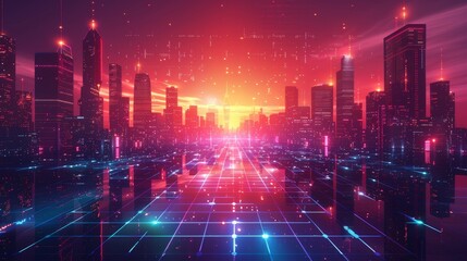 Abstract Grid scape: A 3D vector illustration of a futuristic cityscape
