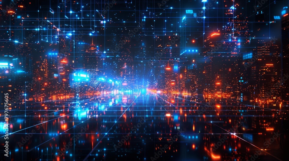 Poster abstract grid scape: a photo of an abstract cityscape with a grid pattern overlay