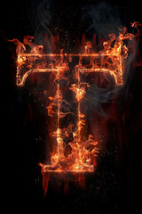 Fire letter S made of burning letters on black background