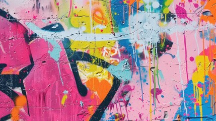 Abstract Paint Strokes and Smudges on Old Wall with Graffiti and Colorful Drips