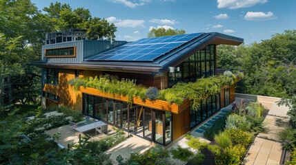 Fototapeta premium Modern Eco-Friendly Passive House with Photovoltaic System on Roof