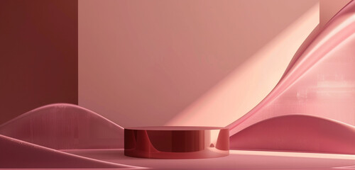 Luxurious 3D mockup podium, transitioning from burgundy to a soft rose hue.