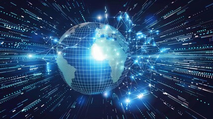 Fototapeta premium Data Grid: A vector illustration of a digital grid overlaid on a globe
