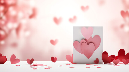 Present to a lover on Valentine's Day. Gift boxes near paper hearts on pink background top-down
