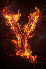 Fire letter Y made of burning letters on black background