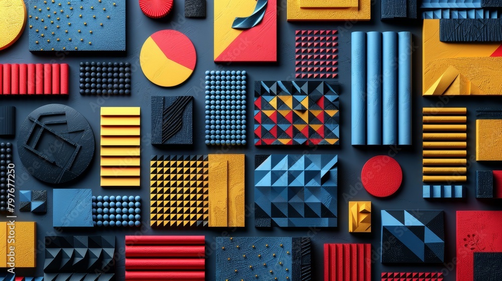 Poster geometric patterns: a 3d vector illustration of geometric shapes arranged in a grid