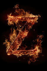 Fire letter Z made of burning letters on black background