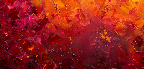 Ruby red and orange paint splashes, highly textured for a warm backdrop.