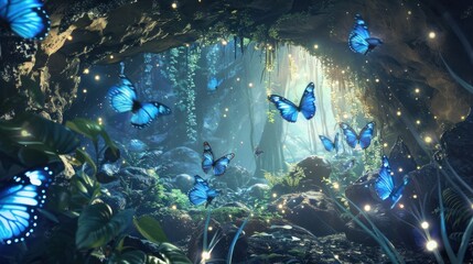 Mystical Butterfly Cave. Enchanted Fantasy Realm