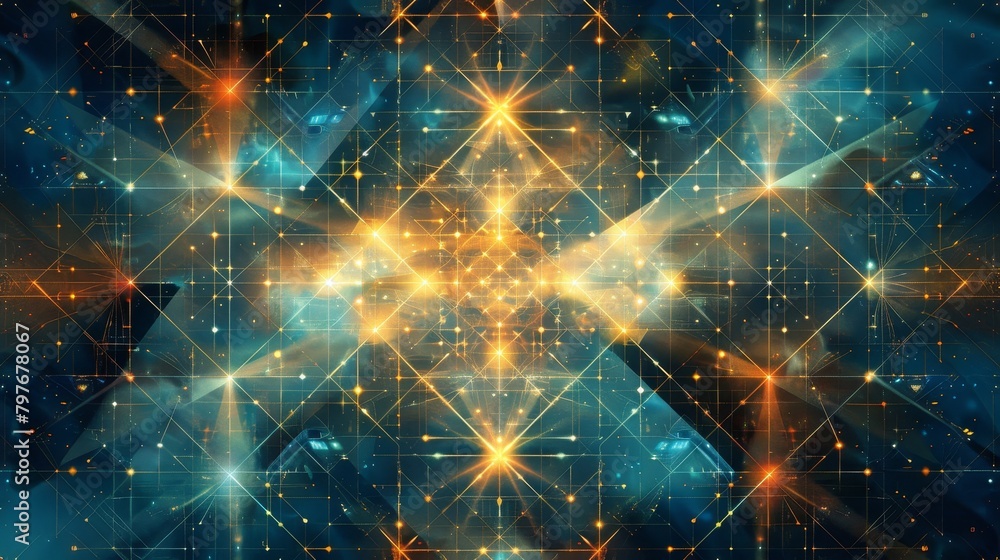 Poster grid art: a vector illustration of a grid-based artwork with intersecting lines and shapes