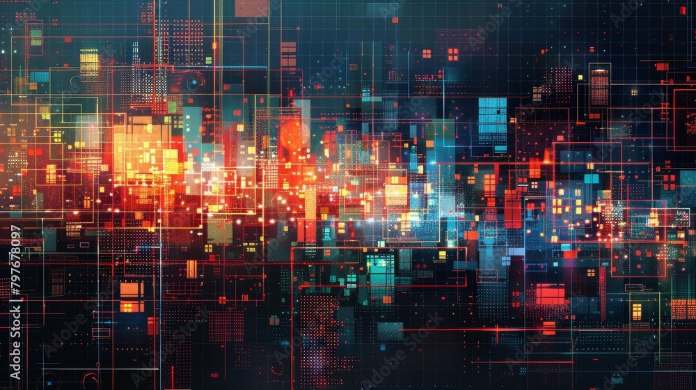 Poster grid art: a vector illustration of an abstract artwork with a grid-like structure,