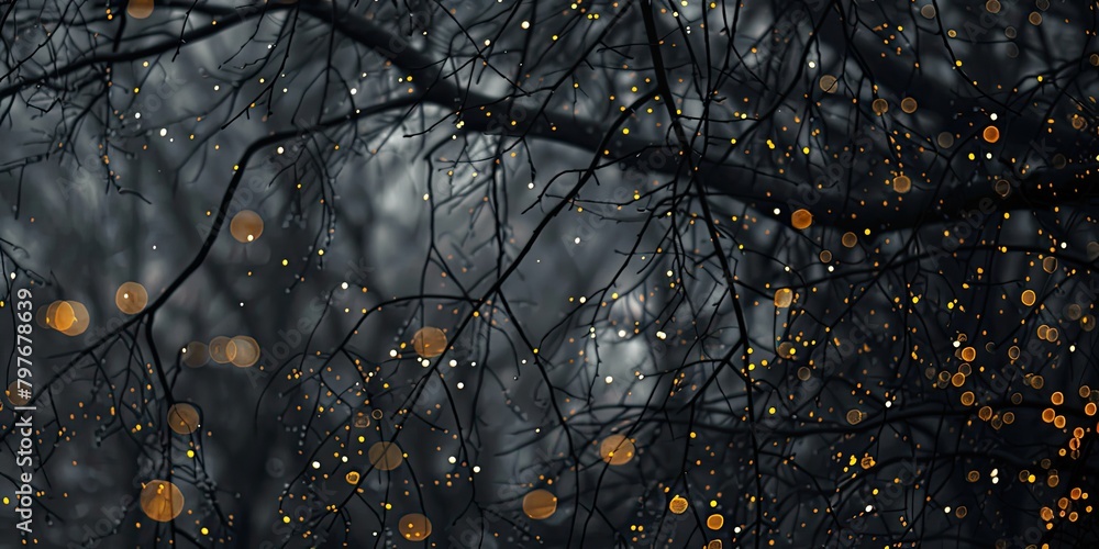 Poster enchanting bokeh backdrop illuminated by the gentle glow of fireflies.