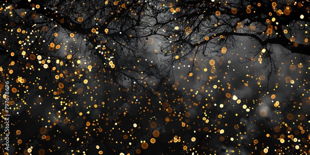 Poster enchanting bokeh backdrop illuminated by the gentle glow of fireflies.